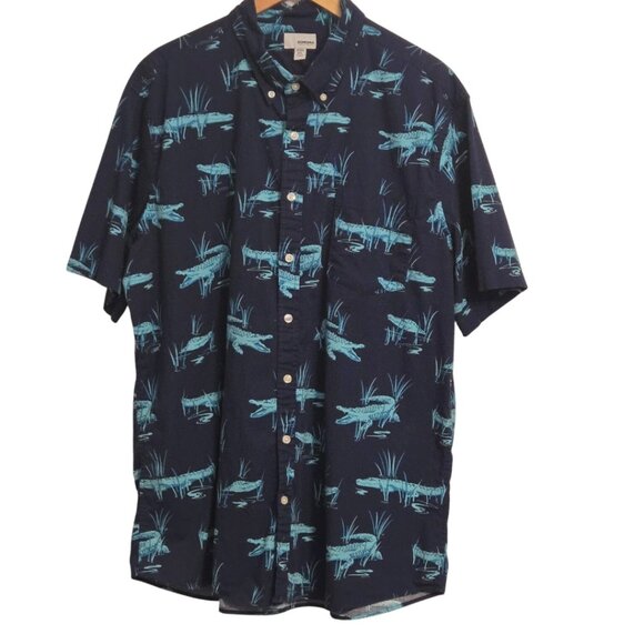 SONOMA Men’s XXL Tall Shirt Alligator Print Button Front Short Sleeve - Picture 1 of 5